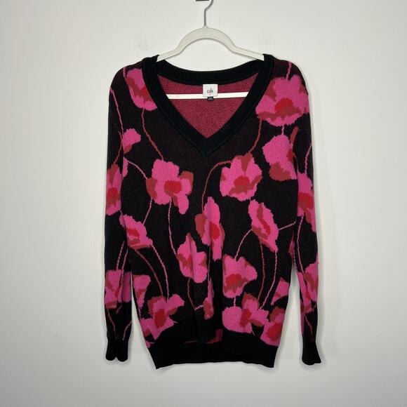Cabi Sweater Womens Small Floral V Neck Pullover Cotton Blend 4102 - Picture 1 of 10
